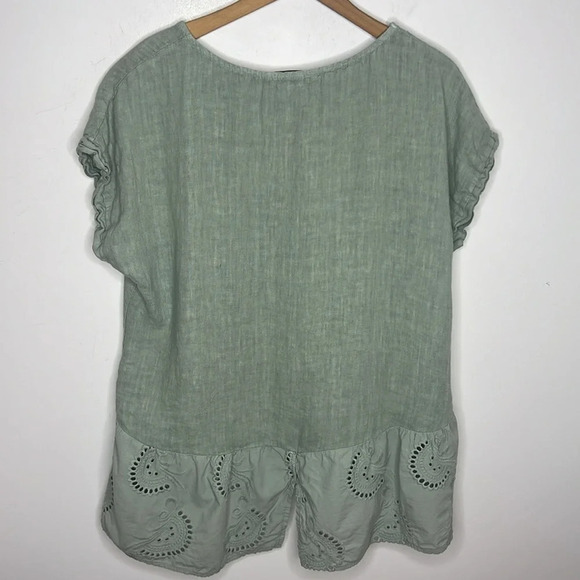 TEREZO Millennio 100% Italian Linen Mixed Media Perforated Eyelet Boho Blouse - Picture 7 of 10